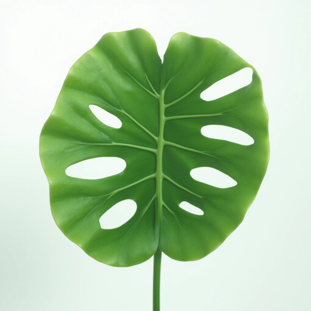 Close-up of Monstera Deliciosa mature split leaves showing detailed fenestration patterns with vibrant green coloring and natural leaf texture