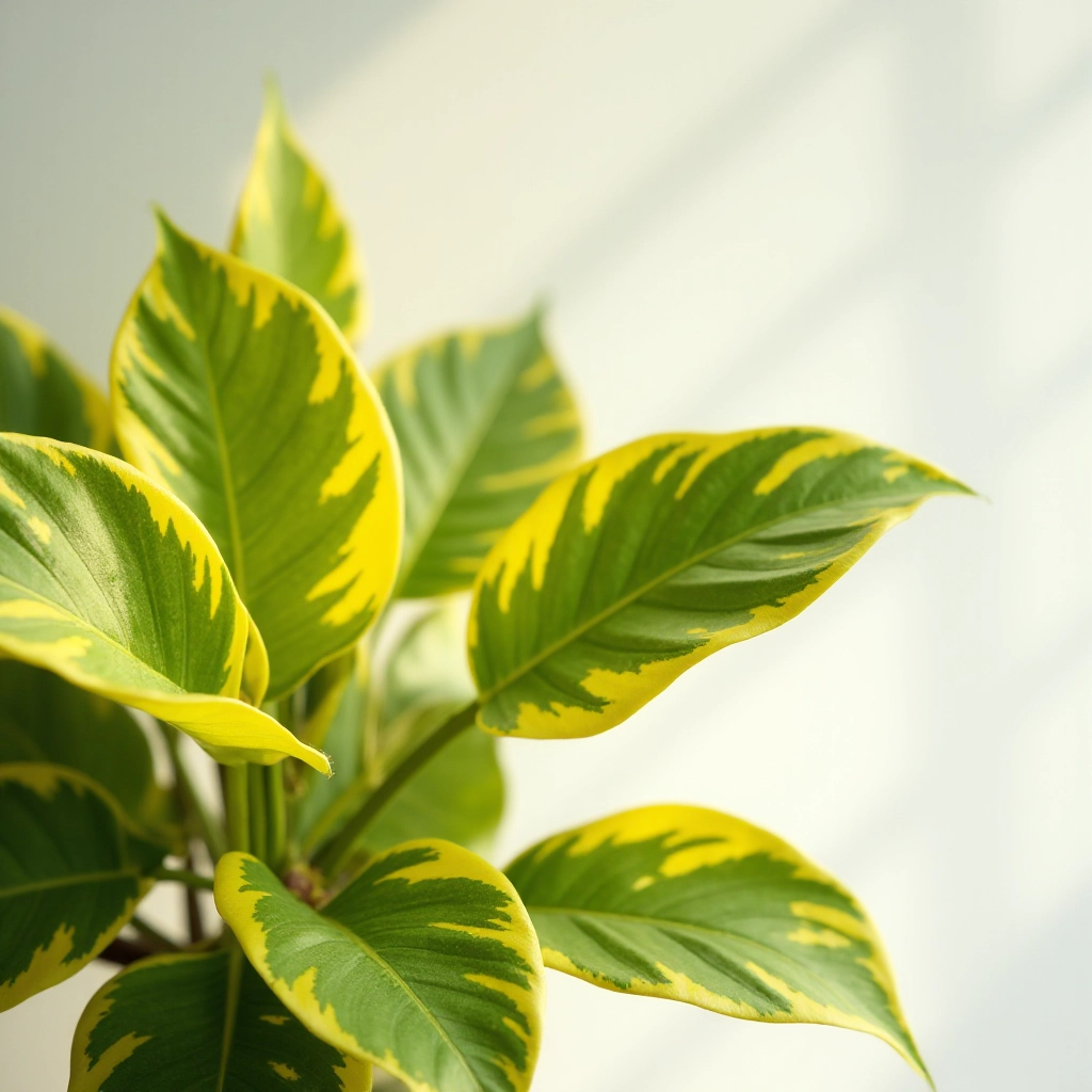 Close-up of Pothos Golden foliage showing variegated golden-yellow and deep green leaves with natural light highlighting the plant's coloring